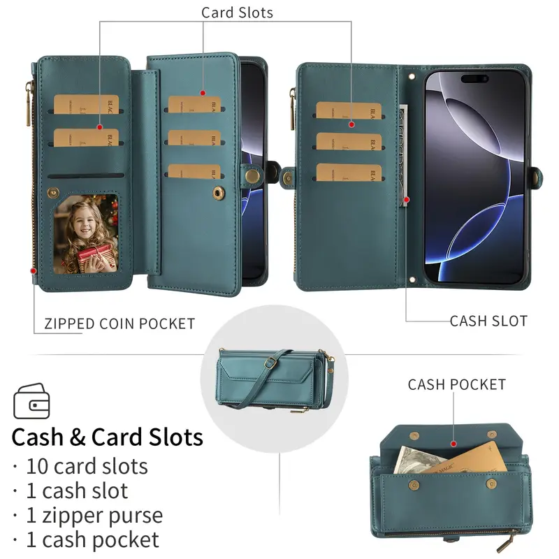 Magnetic Leather Wallet Case For IPhone 16, 15, 14, 13, 12, 11 Card Slots, Phone Chain, Thin Fit Magnetic Leather Wallet Case For IPhone 16, 15, 14, 13, 12, 11 Card Slots, Phone Chain, Thin Fit