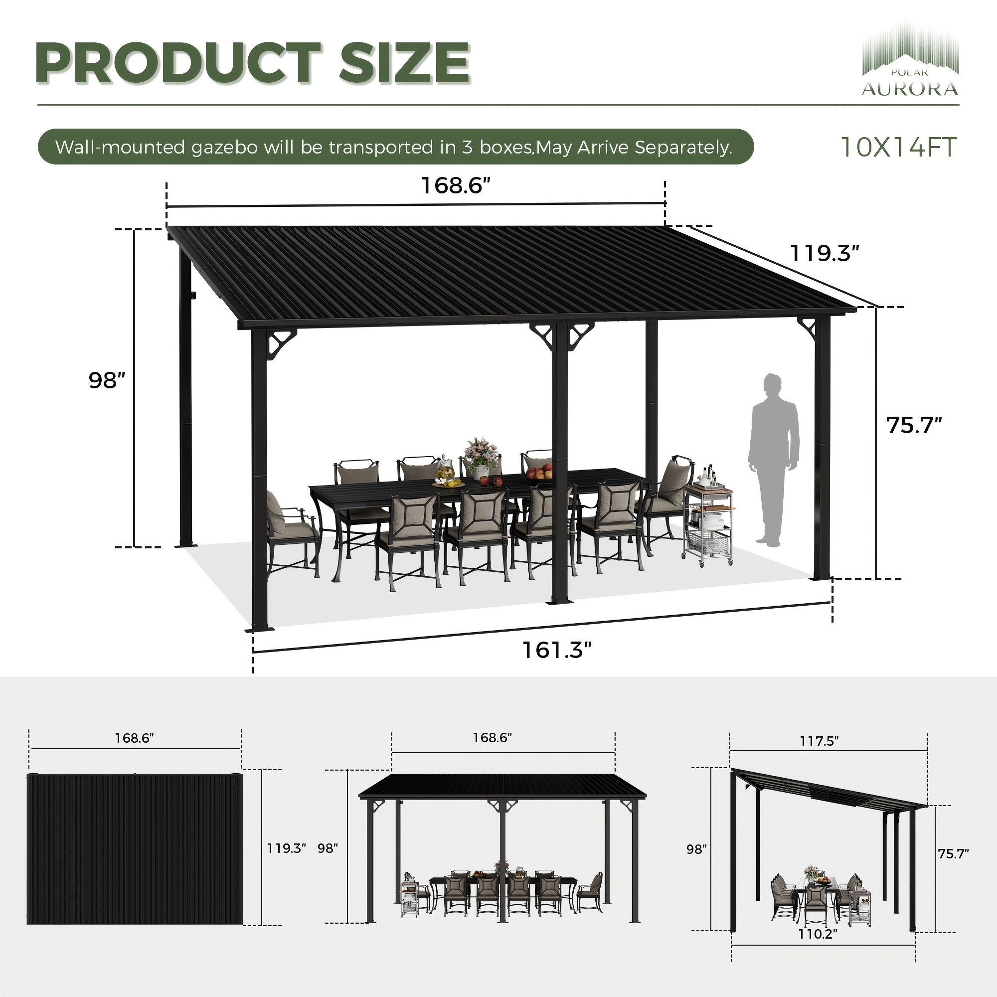 TEMU 10x10/10x12/10x14 Ft Gazebo, Pergola, Metal Gazebos On, Wall-mounted Gazebo & Pergola, Awnings For Patio, For Backyard, Deck