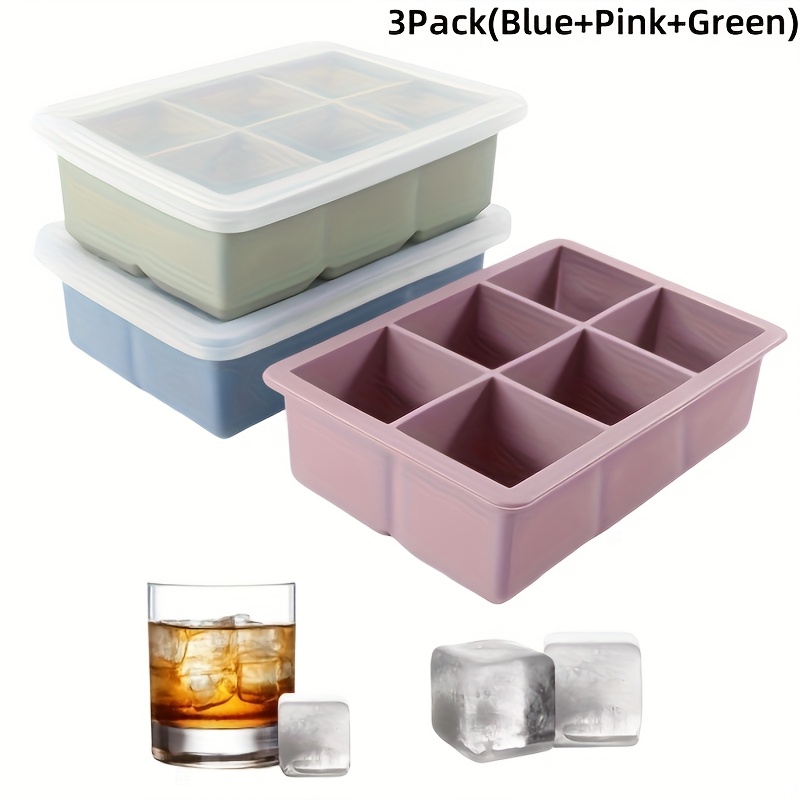 Set of 3 Silicone Ice Lattice Set with Lid - Large Flexible BPA Free Ice for Refrigerator, Stack and Reuse, Leak Square Ice Cube Tray