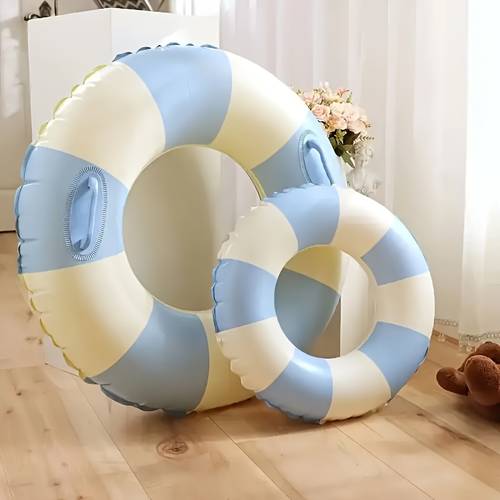 inflatable swimming ring durable pvc pool float with a striped design in pink and white beach pool parties and summer fun featuring handles ideal for water photography and decoration