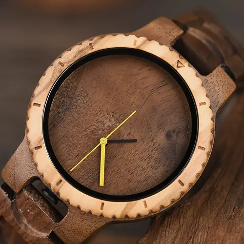 fashion design minimalist mens handcraft engraved olive walnut wood quartz watch for men