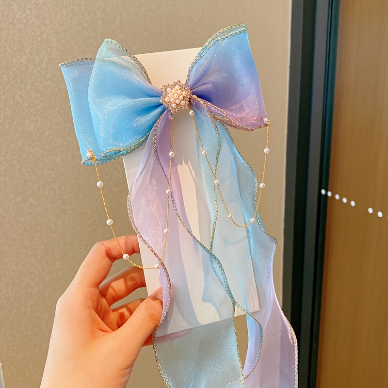 Bow Hairpin For Princess Hairstyles, Featuring A Ponytail With Tassels And Ribbons, Perfect For Fairy-themed Hair Additions
