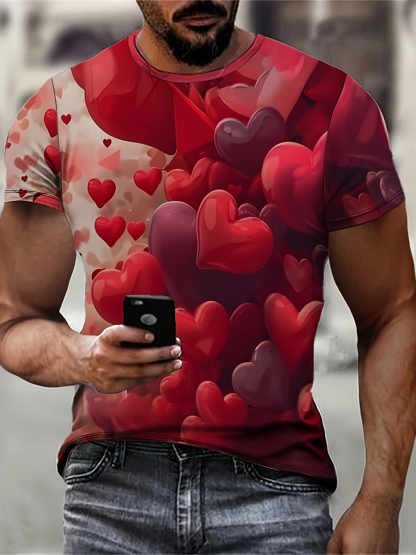 1pc mens valentines day casual t shirt 3  print heart balloon pattern polyester knit fabric round neck short sleeve tee   fit for adults