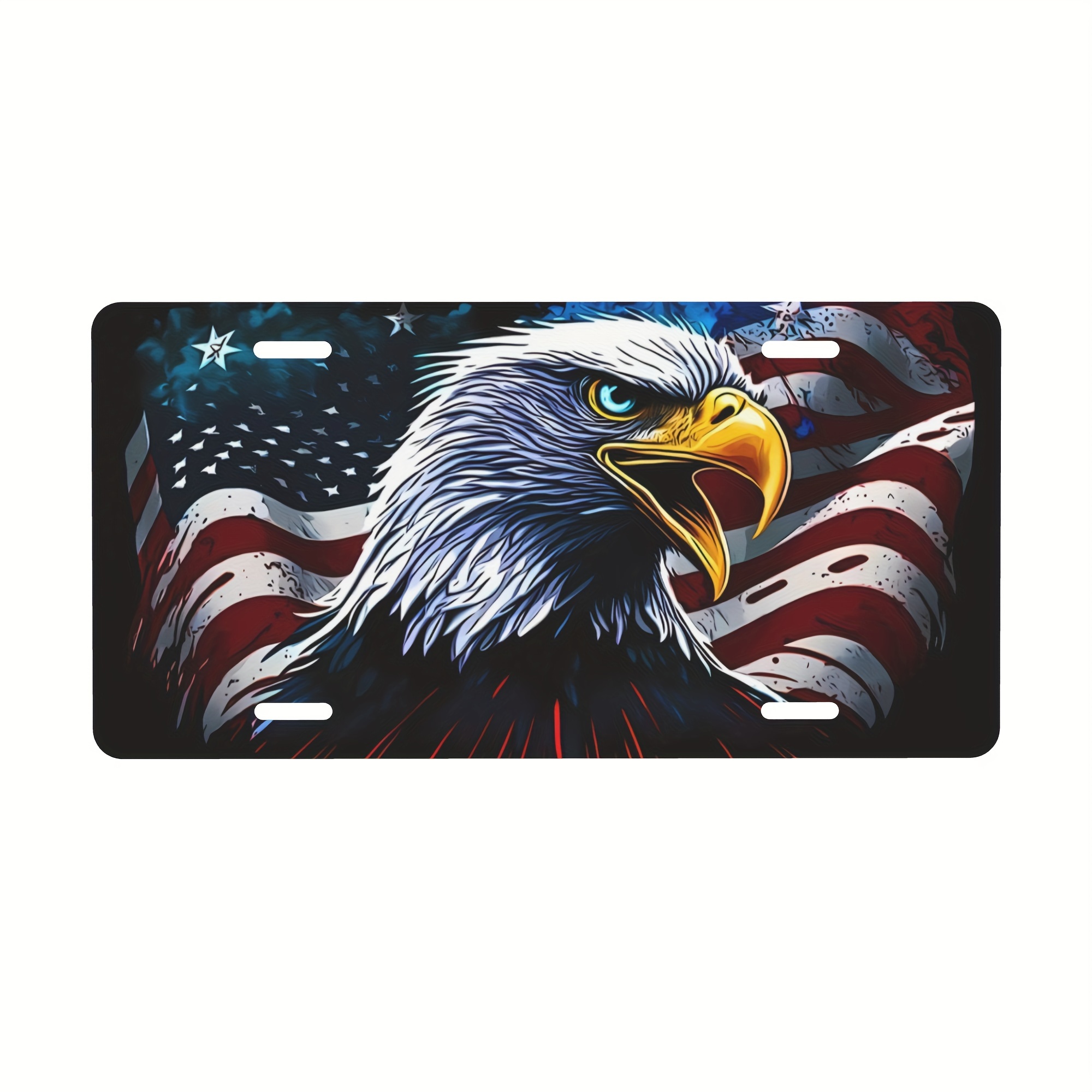 

American Flag & Bald Eagle Aluminum License Plate - Decorative Metal Car Front Tag, Novelty Design For , 6x12 Inches