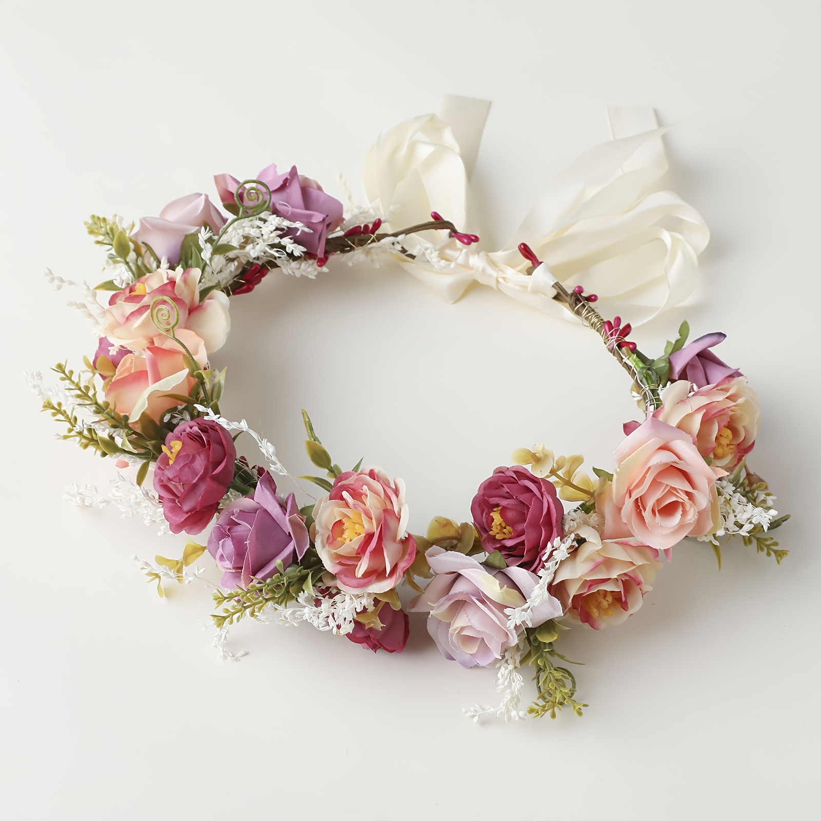 Image of Flower Crown For Women Bridal Wedding Maternity Floral Headpiece Halo Floral Headband Photo Prop