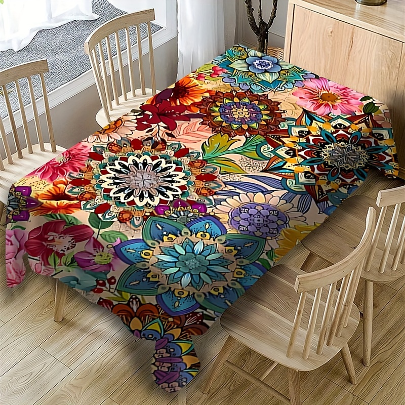 

1pc, Polyester Tablecloth, Waterproof And Oil-proof, Washable, Vintage Floral Printed Table Cover, Perfect For Picnic, Camping, Weddings, Birthday Parties, Restaurants, And Buffet Dinners