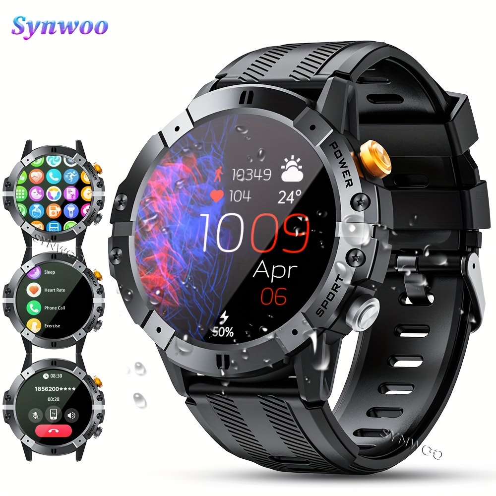Image of Synwoo Waterproof Smart Watches For Men, 1.52 Inch Tft Round Screen/360*360 Resolution Large Screen, On Display, Mode, Exercise Record, Smartwatch 410mah Big Battery, Outdoor Sport Fitness Wristwatch