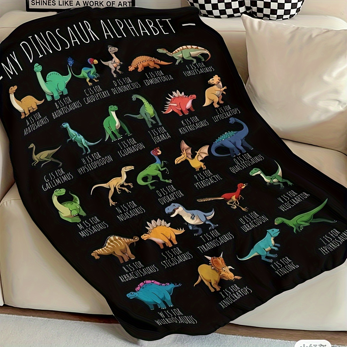 

1pc Soft And Cozy Cartoon Dinosaur Print Blanket - Perfect For Couch, Sofa, Office, Bed, Camping, And Travel - All-season Multi-purpose Gift Blanket