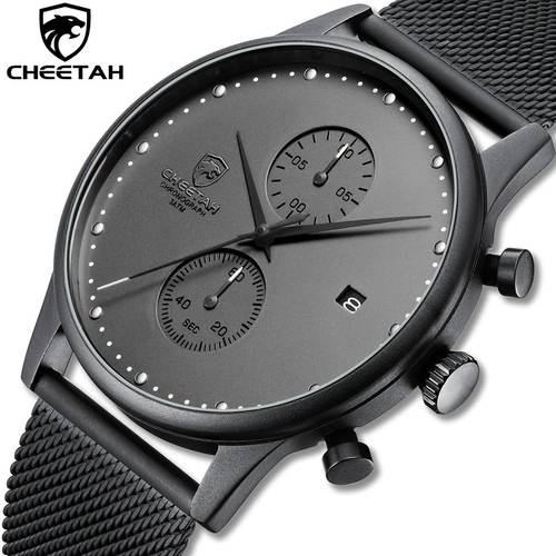 mens quartz chronograph watches waterproof with stainless steel mesh automatic date feature