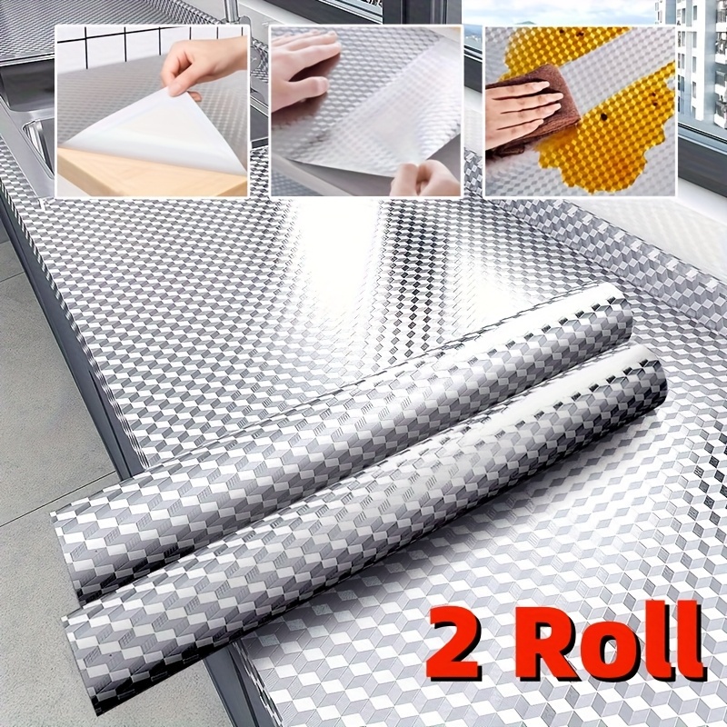 TEMU 2 Rolls Self-adhesive Aluminum Foil Kitchen Stickers - Resistant Waterproof & Vinyl Contact Paper, Easy To , Shape & Stripe Patterns For