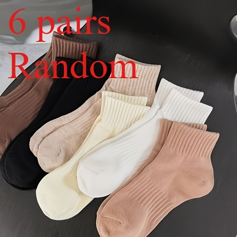 TEMU 6 Pairs Of Women' Color Random Matching Ankle Socks - Elastic Ribbed Mouth, Soft And Breathable Fabric, Suitable For Elegant Casual And Formal
