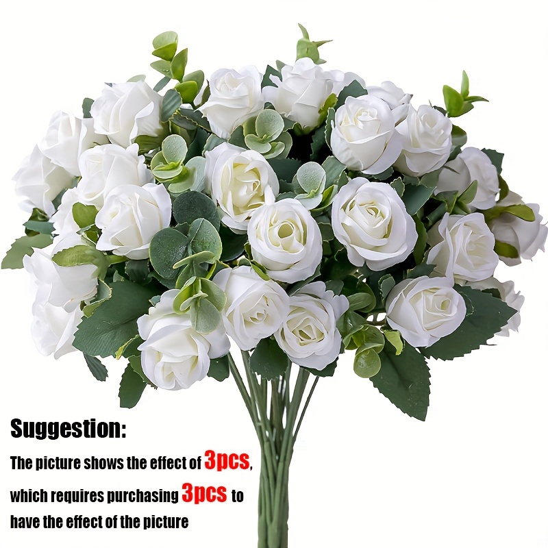 TEMU Vintage Style Artificial With Eucalyptus Leaves, 10 Heads Fake Flowers For Wedding, Table, Party, Vase, Home Decor - White