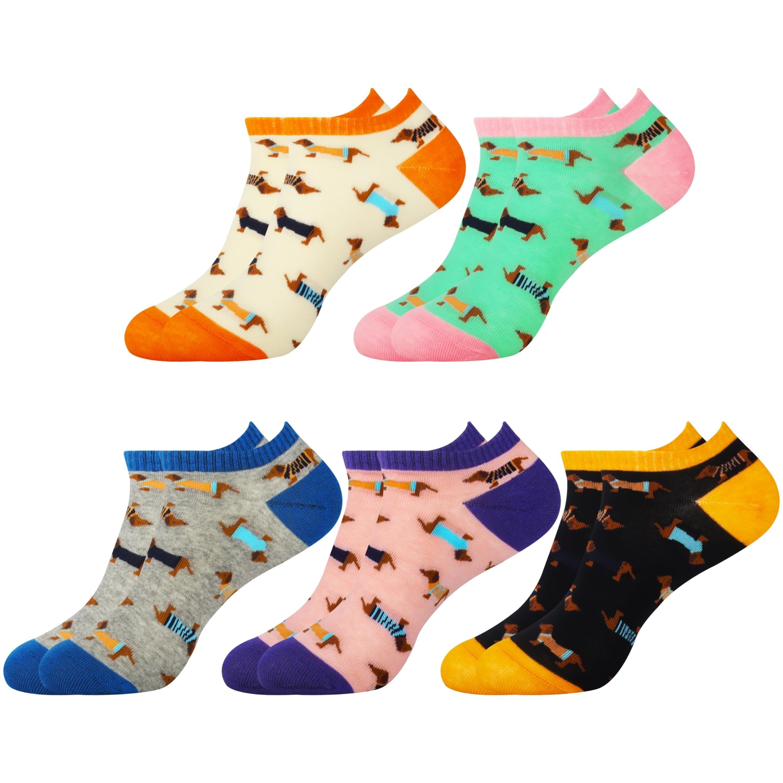 TEMU 5-pair Pack Women's Dachshund Invisible Socks, Cute Cartoon Dachshund Boat Socks, Fun Animal Low-cut Ankle Socks, Suitable For Holidays And