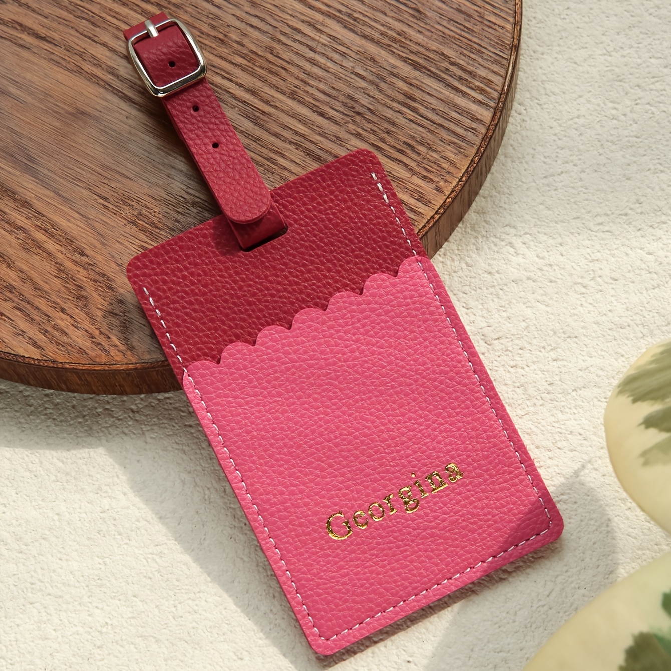 TEMU 1pc Of Personalized Duotone Scallop Luggage Tag For Suitcases, Featuring Customized Initials In Silver And Golden, Complete With A Privacy Name