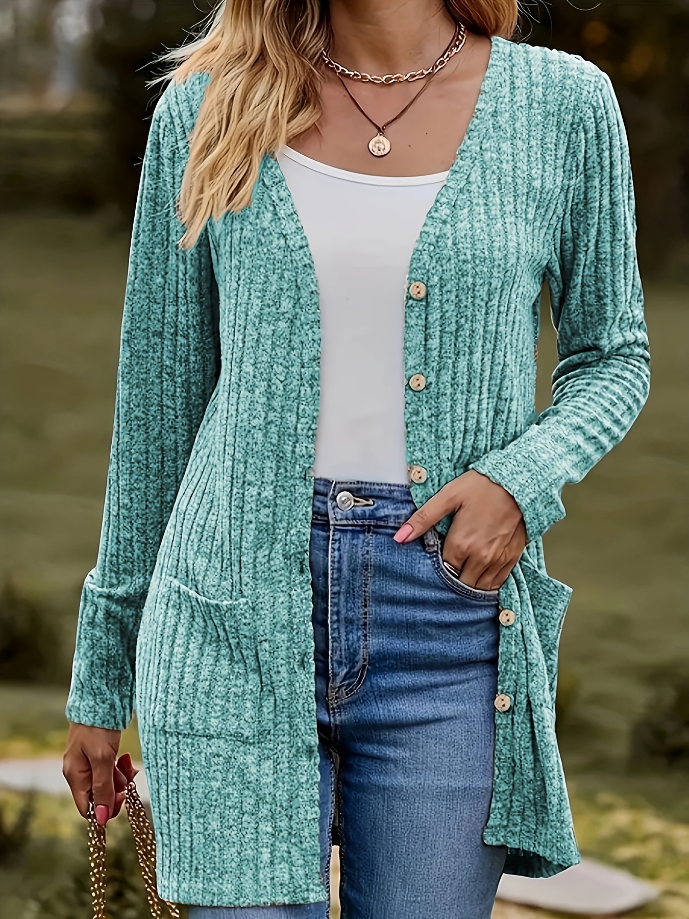 item picture elegant orientation womens fashion elegant rib button pocket cardigan