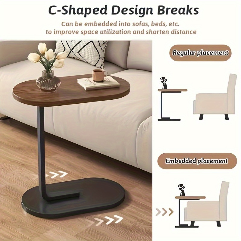 طاولة جانبية خشبية أنيقة على شكل   مع ارتفاع قابل للتعديل - تصميم آرت ديكو حديث، أرجل معدنية قوية لغرفة المعيشة والاستخدام الخارجي التفاصيل 0