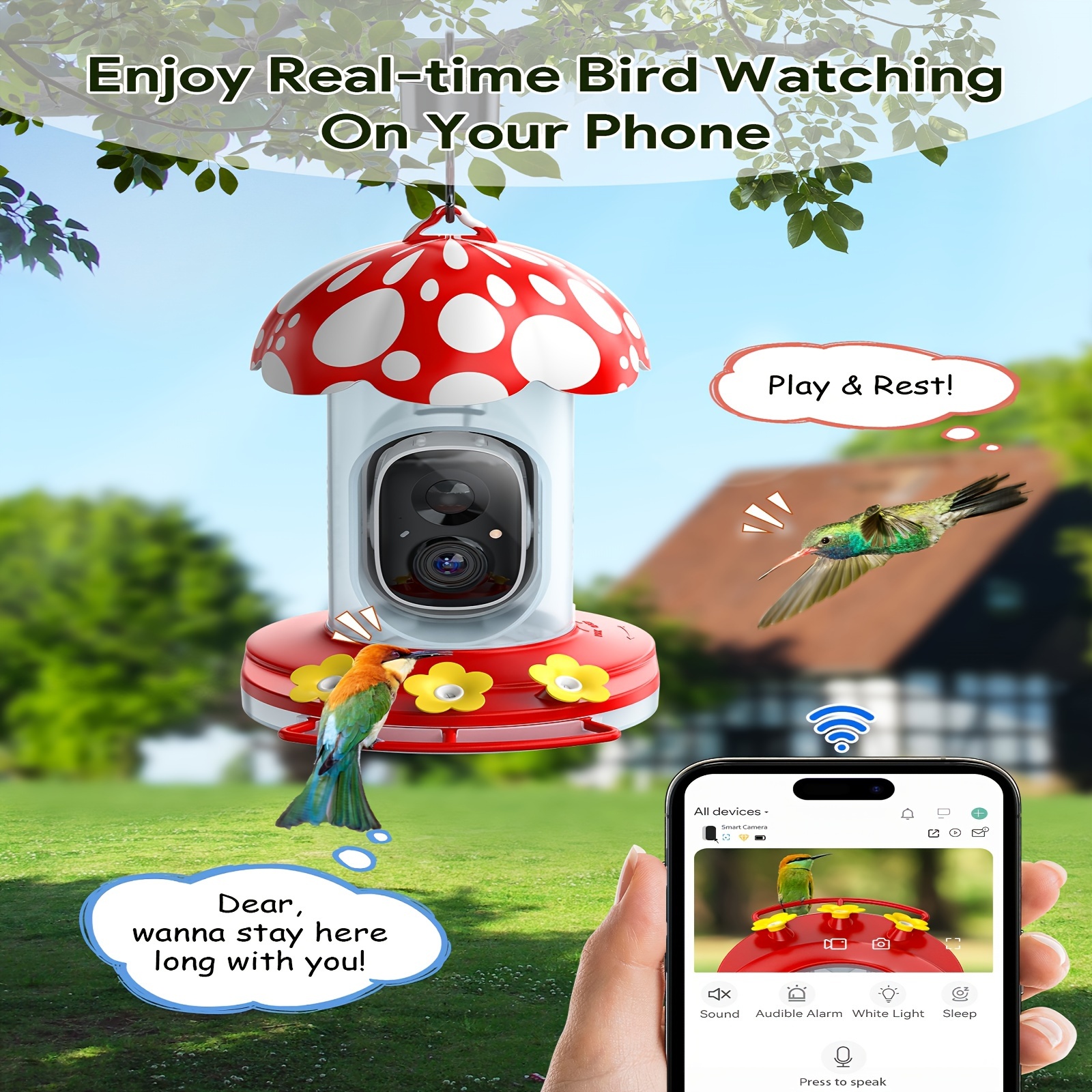 

Hummingbird Feeder With Camera, 2k Hd Ai Identify Solar Bird Feeders Camera For Outdoors Hanging, Capture Motion Bird Videos, Proof, Ideal Gift For Bird Lovers&family