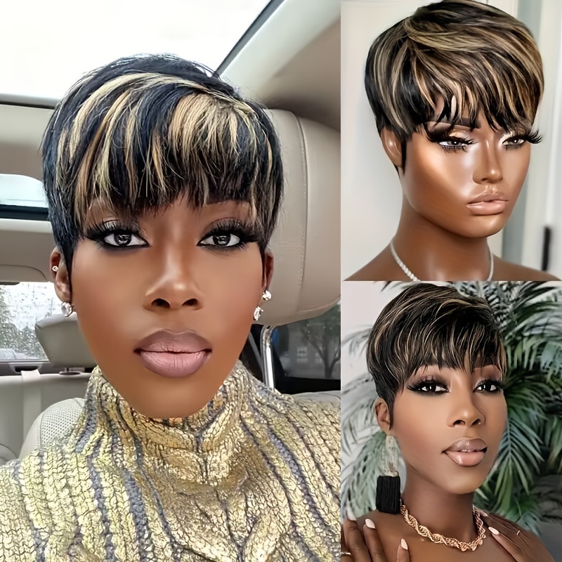 

Chic Cut Wig With Bangs - 180% Density Brazilian Human Hair, Ombre 1b/27, Straight , Cap, Cosplay &