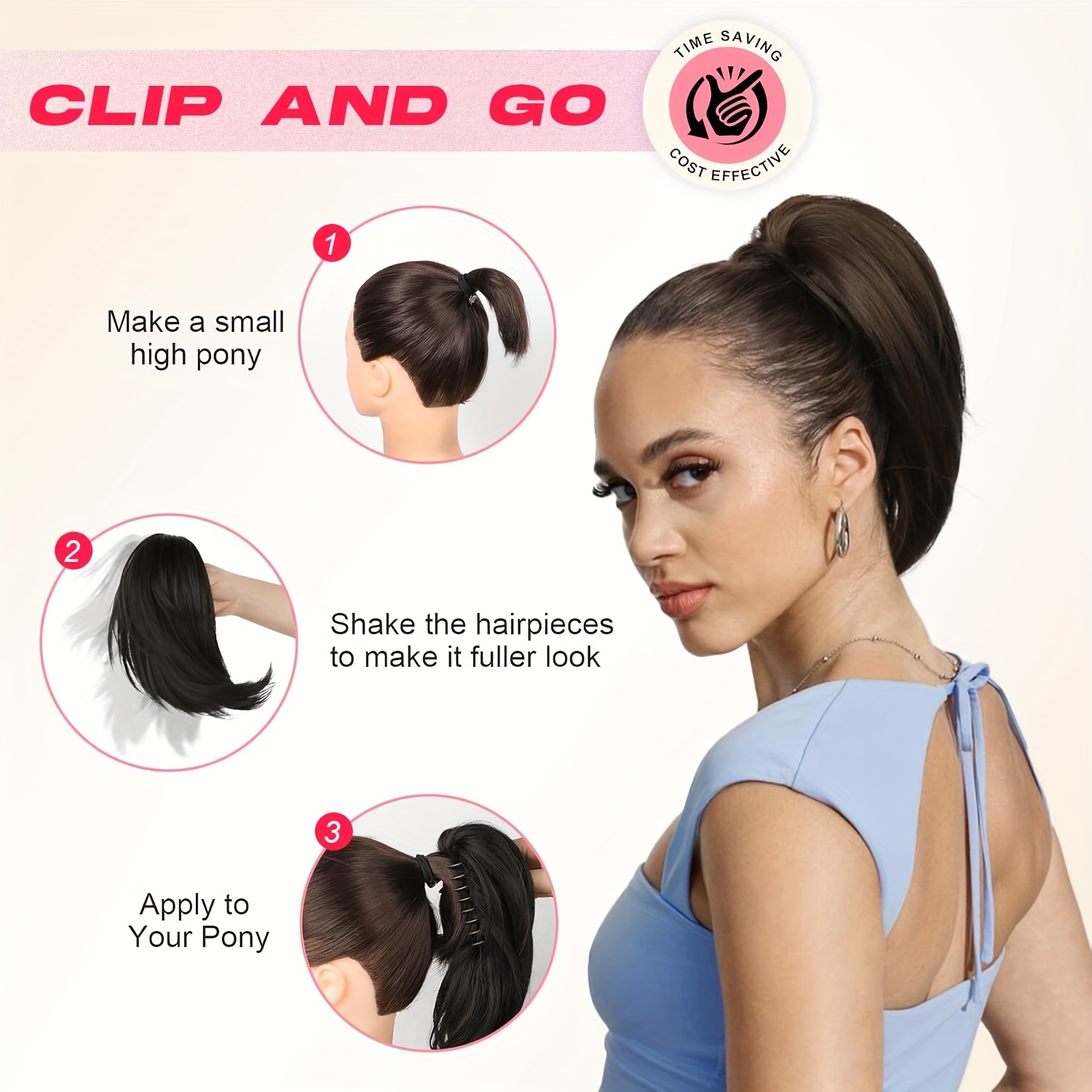10 inch claw clip ponytail extension soft synthetic natural   blonde high temperature fiber womens fashion highlighted curly wave ponytai details 2