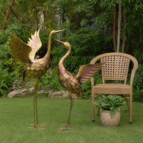 juego de 2 esculturas de de metal artesanales para jardín, adornos de patio de 32 y 28 pulgadas de estilo vintage, elegantes estatuas de pájaro de metal, adecuadas para decoración de patio trasero, patio y entrada de casa de lujo