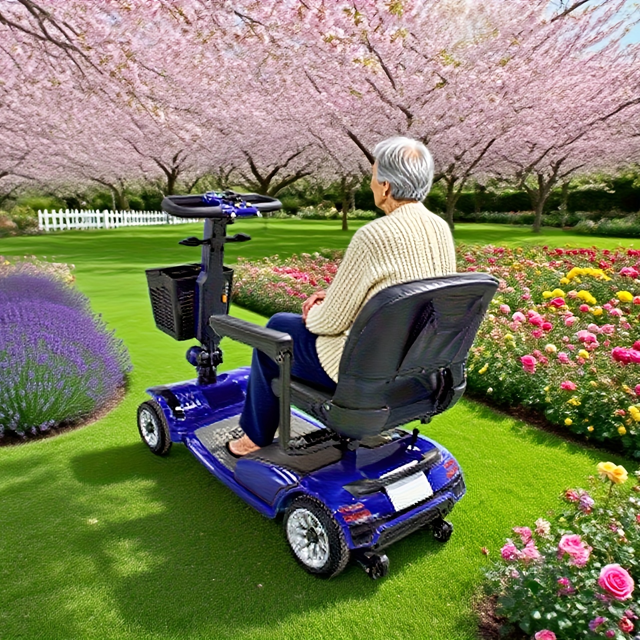 foldable four wheel mobility scooter for transporting adults and elderly electric scooter with removable battery 360 swivel seat front and back   lights tools free assemble 8 inch 9 inch solid tires electric mobility aid for senior gift Product details 0