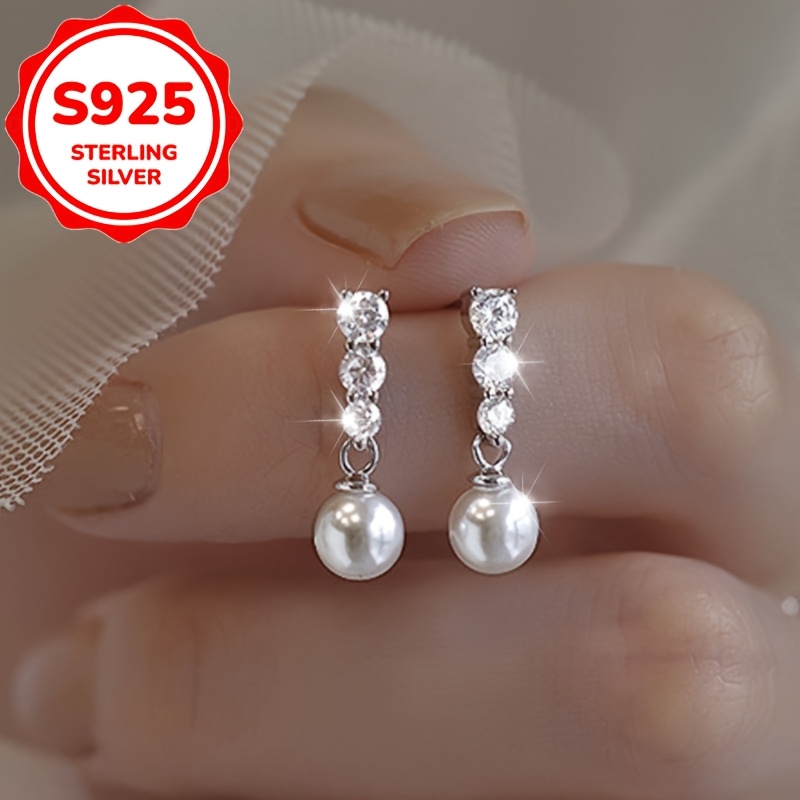 TEMU 2pcs Women's Fashion Stud Earrings, 925 Sterling Silvery With, Gift For Best Friend, Party Gift, Suitable For Daily Commuting, Mother's Day,