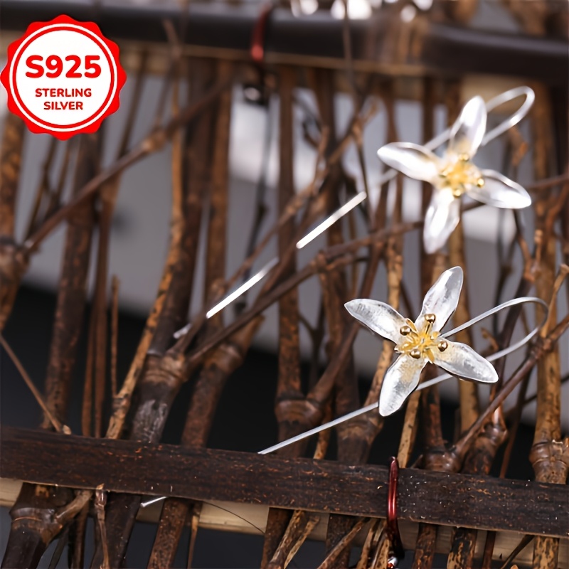 925 Sterling Silver Temperament Long Flower Earrings