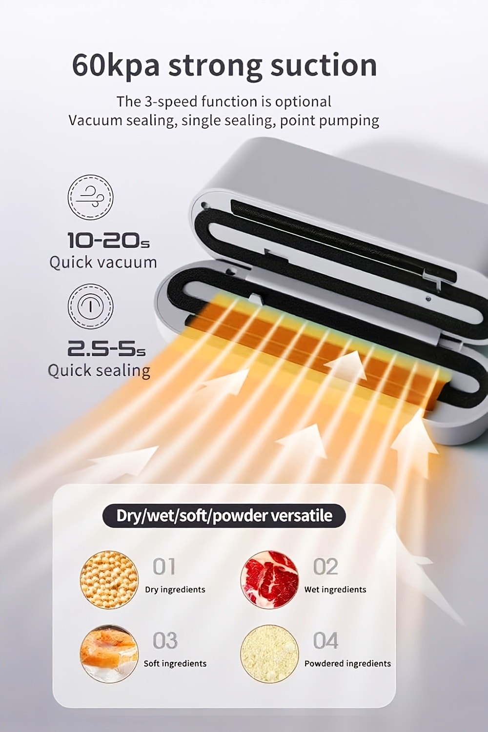 Sellador al vacío inalámbrico compacto portátil para alimentos, sellador de conservación de alimentos ligero, cuerpo fácil de colocar y transportar, sin necesidad de bolsas selectivas, sellado rápido con un botón. Aislamiento de aire a prueba de polvo y humedad, que previene la oxidación y la descomposición de los alimentos