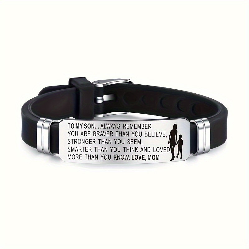 

1pc Inspirational Stainless Steel Silicone Bracelet For Son, Fashion Style, Perfect Christmas, Graduation & Back-to-school Gift, 23cm/9.06in Length