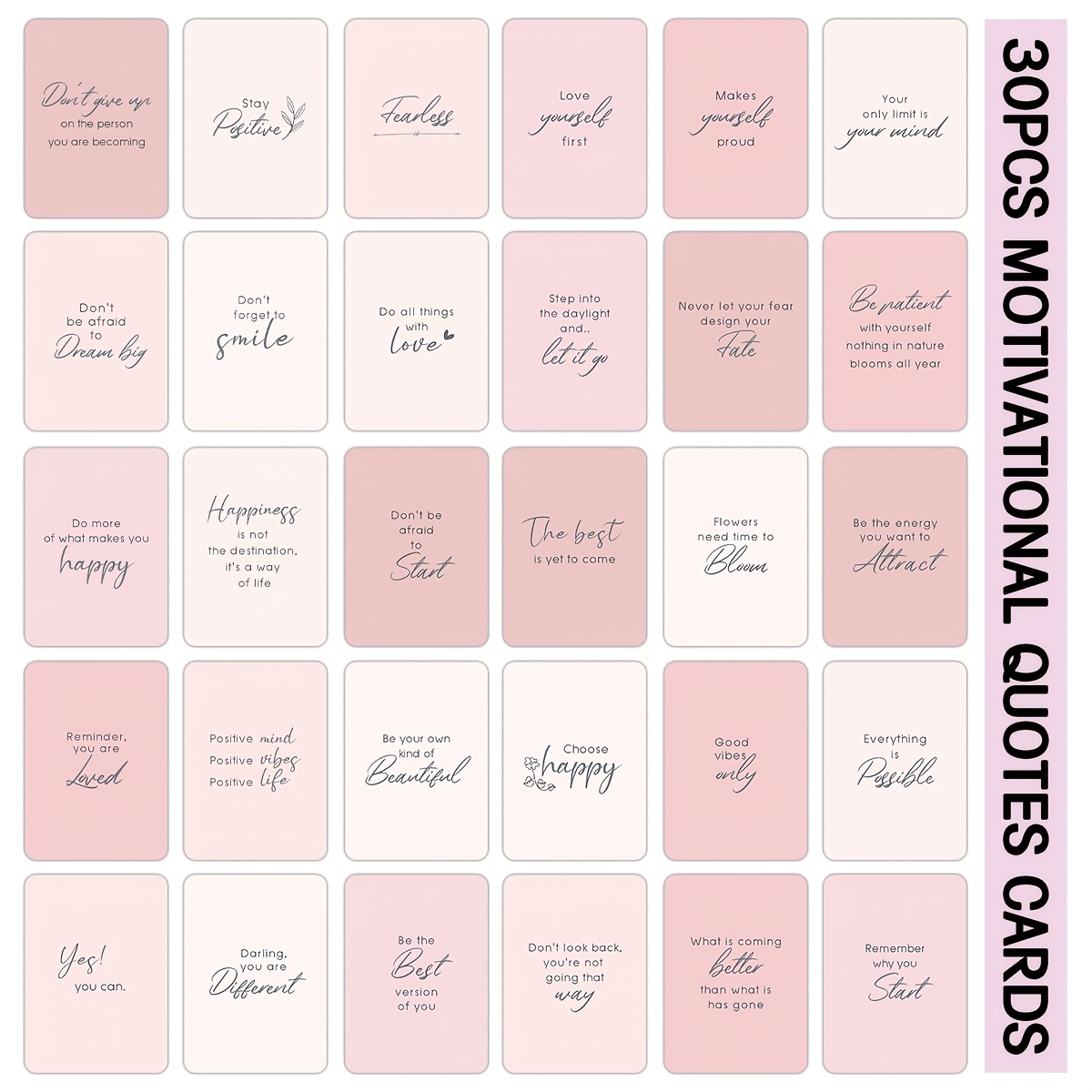 TEMU Un ensemble de 30 cartes d'affirmation pastel, mesurant 3,5 x 2,5 pouces, conçues pour les citations inspirantes quotidiennes. Ces cartes sont