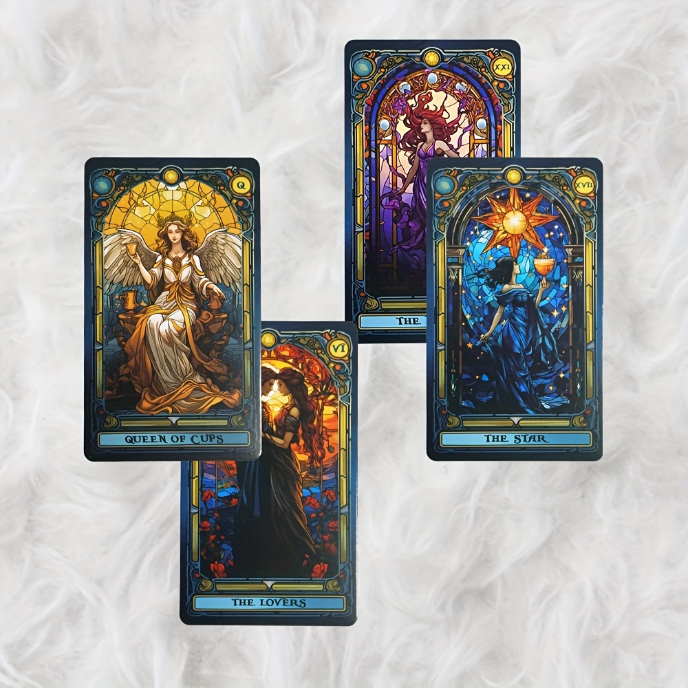 Mazo De Tarot De Vidrieras – 78 Cartas Con Bordes De Aluminio Y Libro Guía, Arte Simbólico Para Lectura Y Meditación (Principiantes Y Expertos)