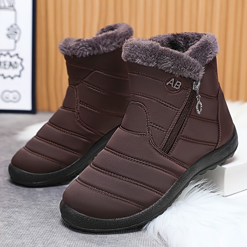 Women's Fleece Lined Side Zipper Winter Ankle Boots, Casual Wear