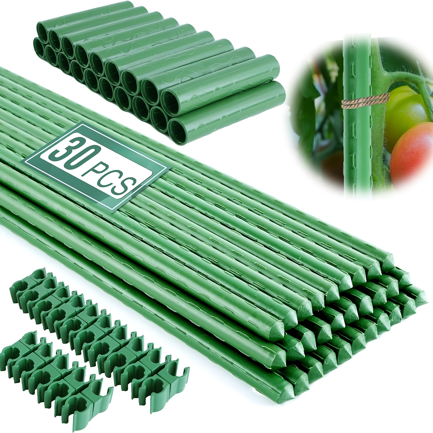 

30-pack Stakes 40cm, 4-8ft Adjustable Metal & Plastic Plant Supports With 20 Connectors And 15 Rotatable Clips For Indoor & Outdoor Vegetable Plant Support