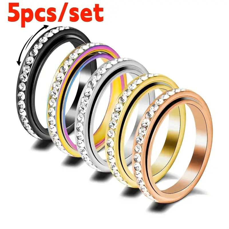 5pcs/set women s fashionable decompression rotating stainless steel ring, rotatable, decompression, meditation ring, suitable for daily wear, banquets, parties, festivals, birthdays, weddings, anniversaries, gifts, souvenirs, z modern t, r jewelry rotary couple wedding bound eng ring suit, banquets decoration, parties accessory, colless, board near gene ring for , gift for occasions Product details 0