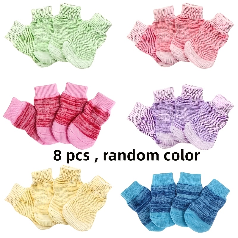 TEMU 8pcs Cute Non-slip Dog Socks - Macaron Colors | Durable Polyester Paw Protectors To Prevent Licking, Suitable For Indoor/outdoor Dogs And Cats,