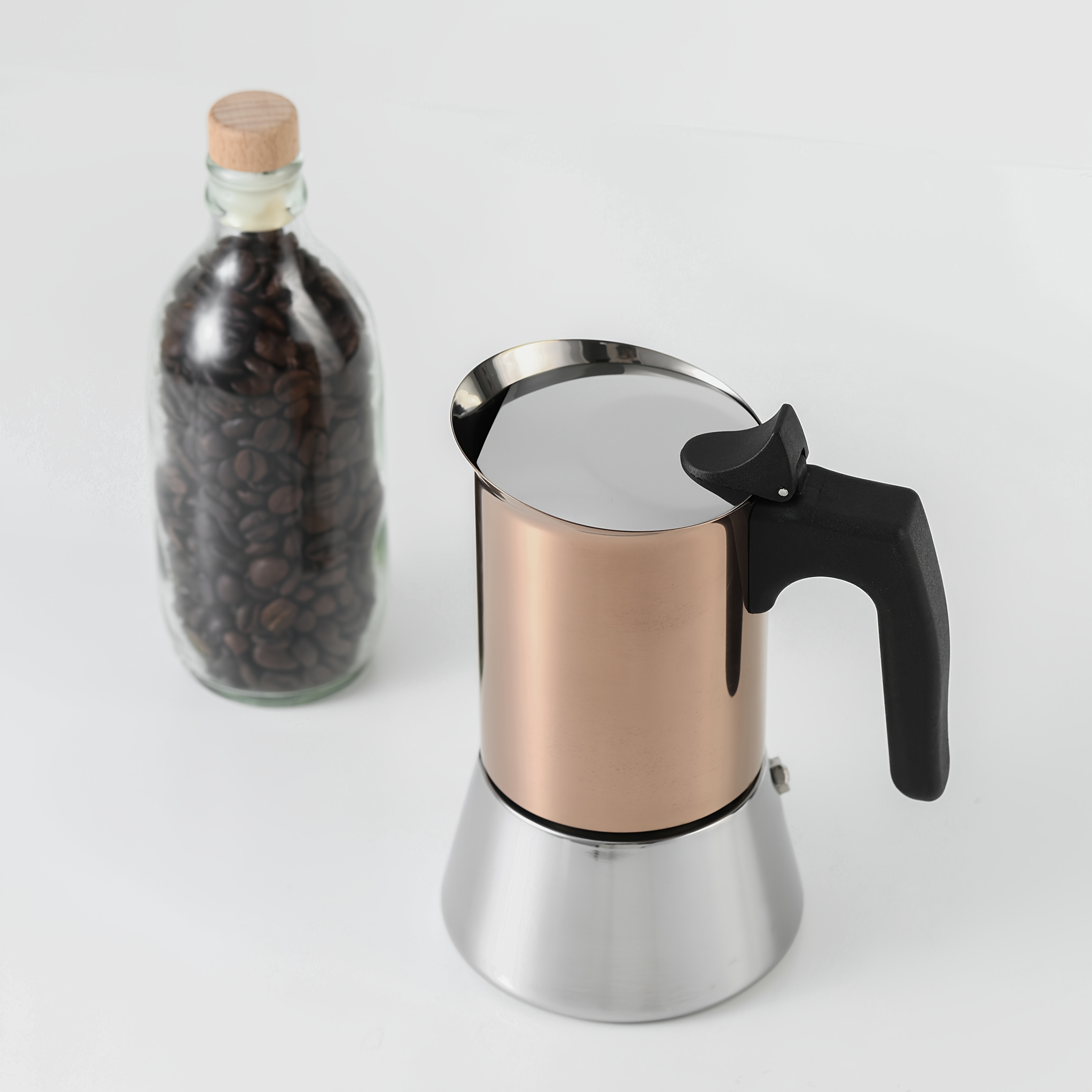 Rose Gold-Plated Italian Espresso Maker, 2/4/6/9-Cup Capacity