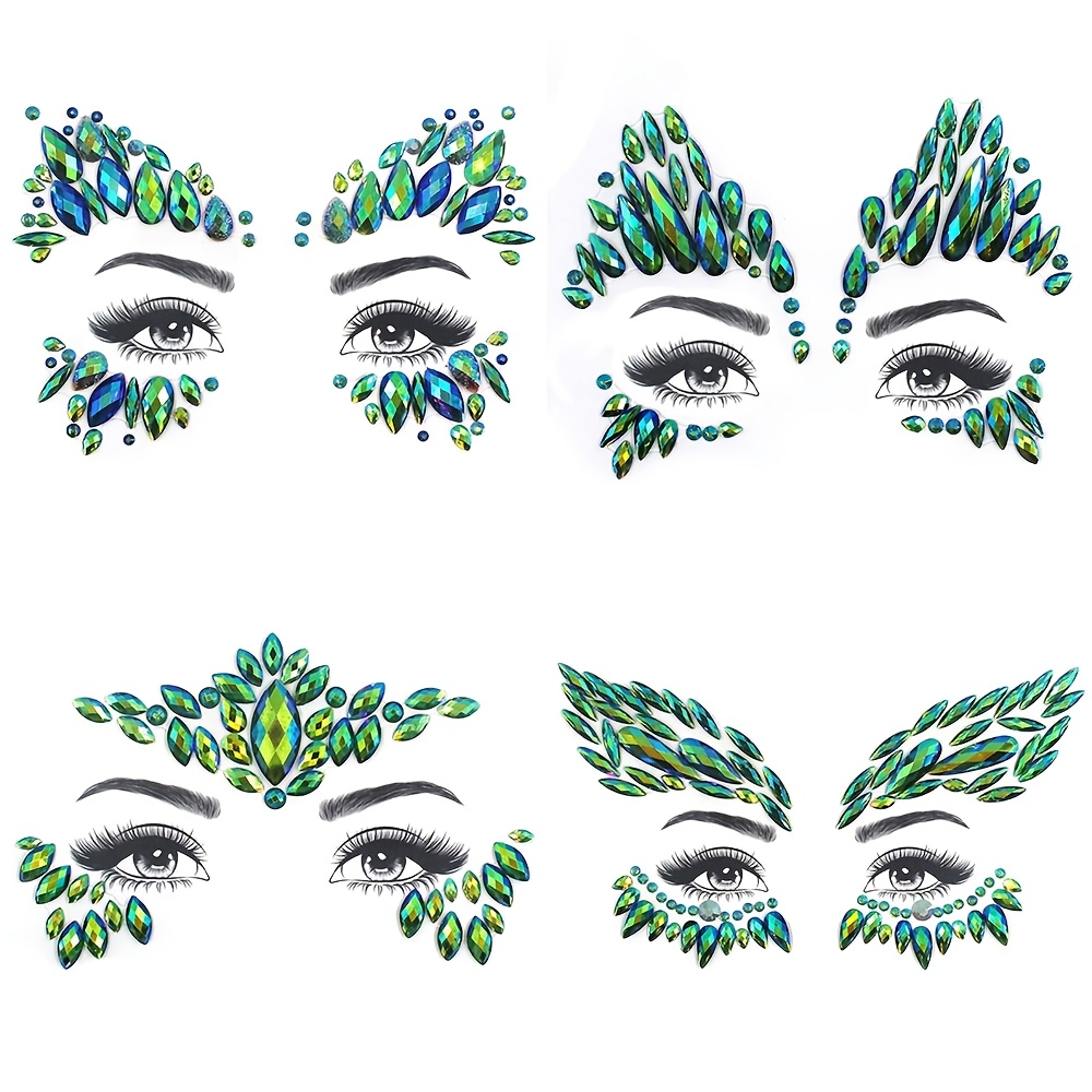 

1pc Autocollant de en Strass Vert, Autocollant de de Maquillage Étanche pour Soirée, Bal et Performance