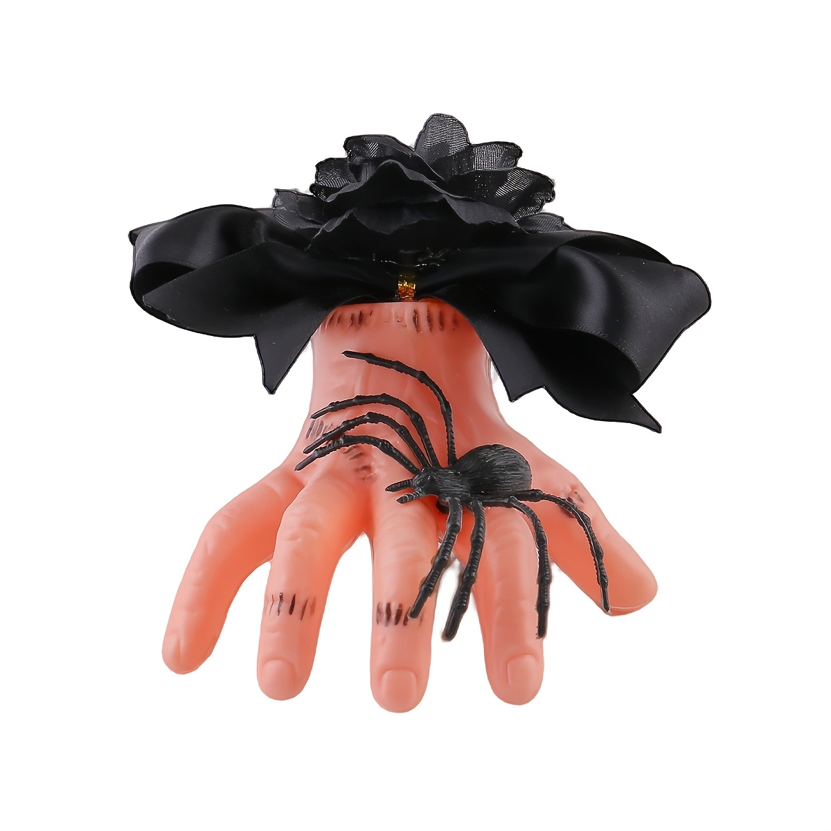 TEMU ., Neue Halloween Abgeschnittene Hand Haarspange Schwarze Schleife Spinnenklauen Clip Dunkler Stil Feiertags-Haaraccessoire, Künstliche Kürbisse