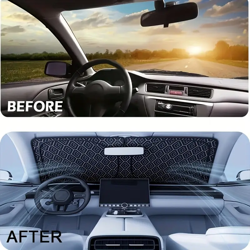 portable car windshield sun shade rhombus lattice 3 layer thickened titanium silvery coating uv sun protection extended edge no light leakage design car interior from uv damage fits most vehicles summer supplies Product details 5
