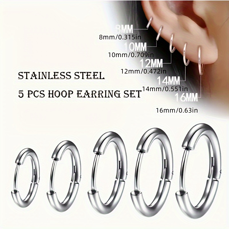 

5pcs Men' Steel Hoop Earrings - Fashionable &