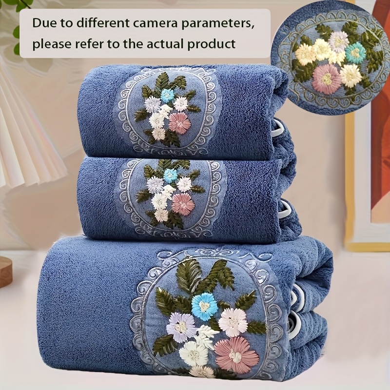 TEMU Ensemble de 3 serviettes florales brodées, 2 serviettes et 1 serviette de bain, douces et absorbantes , serviette de bain, serviette de salle de