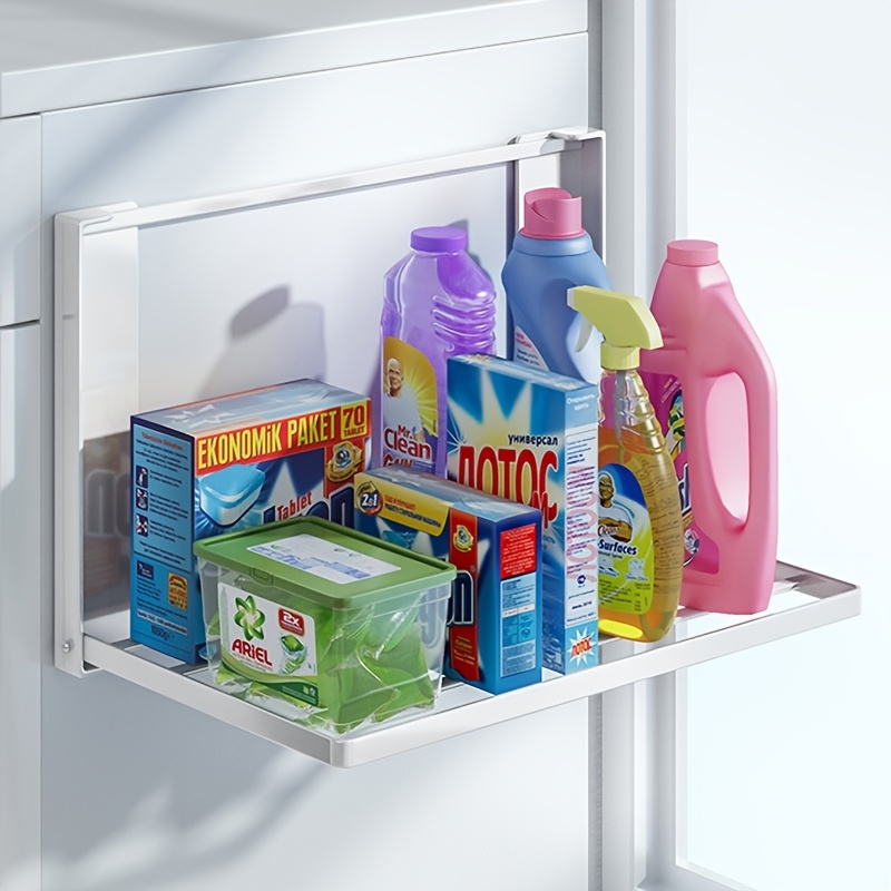 

1pc Foldable Magnetic Floating Shelf, Metal Storage Rack For Refrigerator And Washing Machine Side, Organizer For Towels, Snacks, Laundry Detergent, No-install Design