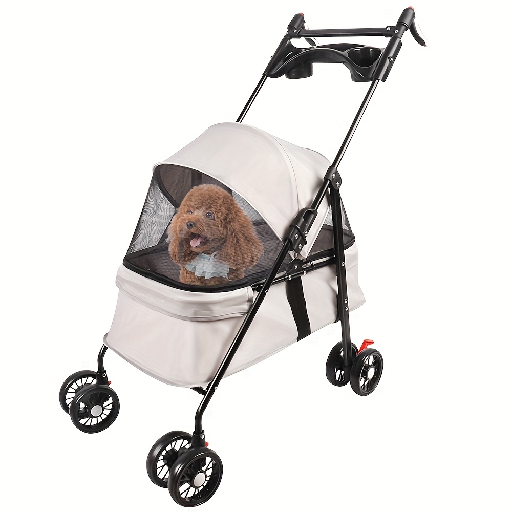 TEMU Foldable Dog Stroller Portable Pet Stroller, Dog Stroller With Safety Belt And Translucent Canopy, All Terrain Dog Stroller With Cup Holder,