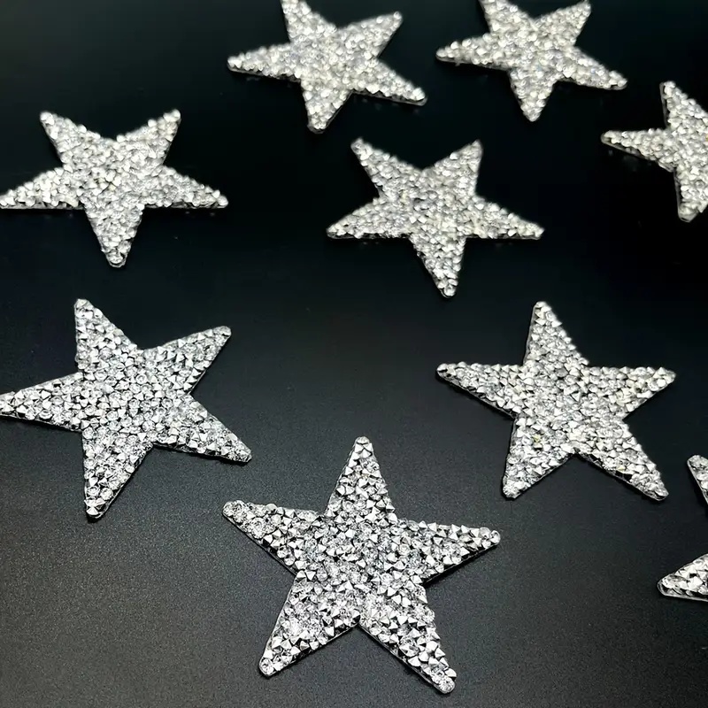 Image of 20pcs Silvery 2.36-inch Star-shaped Self-adhesive Crystal Decals - Sparkling Decorations, Suitable For Diy Fashion, Clothing, Shoes, Hats, And Phone Cases
