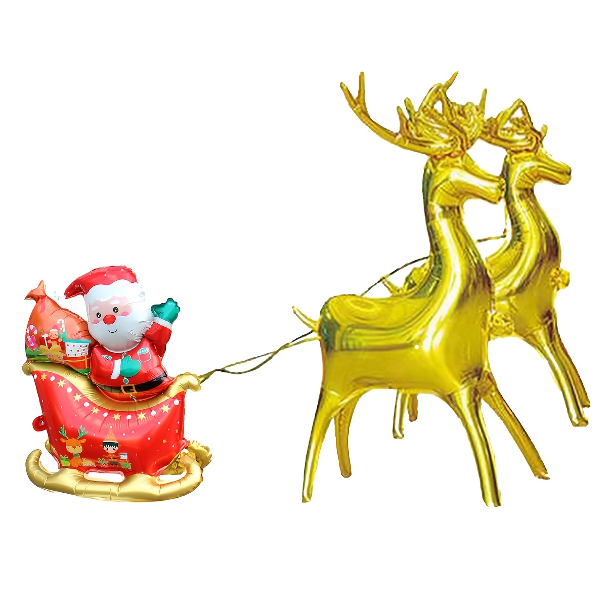 TEMU Juego de 3 piezas, globos de lámina 3D con forma de tirando del de Papá Noel, para de Navidad, juguetes inflables para niños, decoraciones