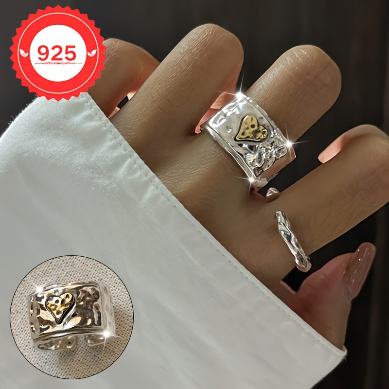 

A Ring S925 Silver, Featuring A Wide Heart-shaped Design Adjustable And Stylish, Wear, Parties, Or As A Gift - Elegant Jewelry Suitable For All .