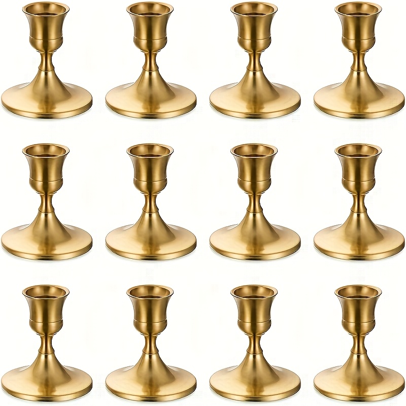 TEMU 12/6pcs Bronze Metal Candle And Candle Holder Set: Perfect For Christmas, Halloween, Easter, And Other Holidays, Weddings, And Party Decorations