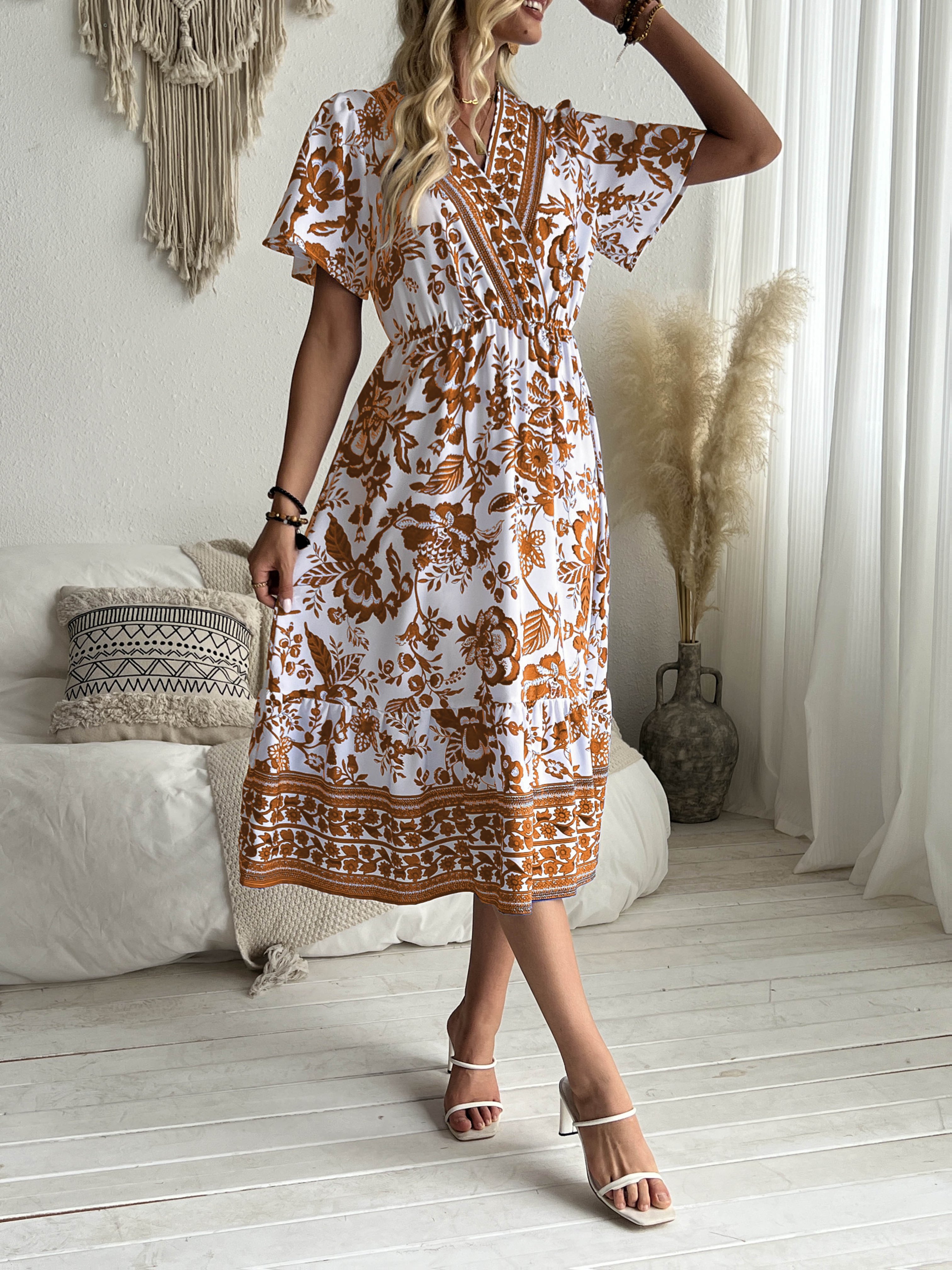 brown floral maternity dress Boho Two-Pieces Maxi Dress Pregnancy Photo Shoot Dress Floral Vintage Dress for The Maternity Session YW230317-2