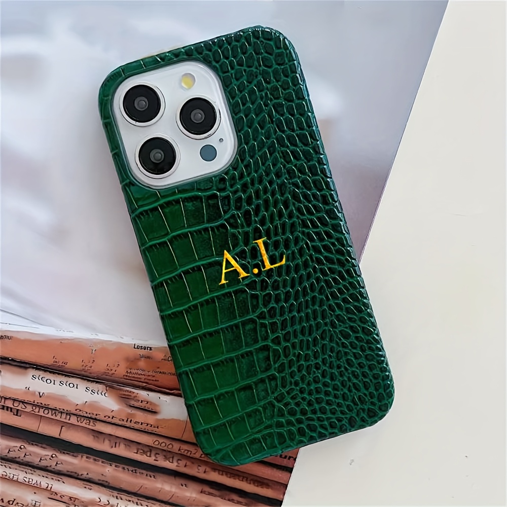 TEMU Phone Case: Personalized Letters Name Glossy Crocodile Pattern Faux Leather Phone Case For Iphone 16 15 14 13 12 11 Pro Max Plus Shockproof