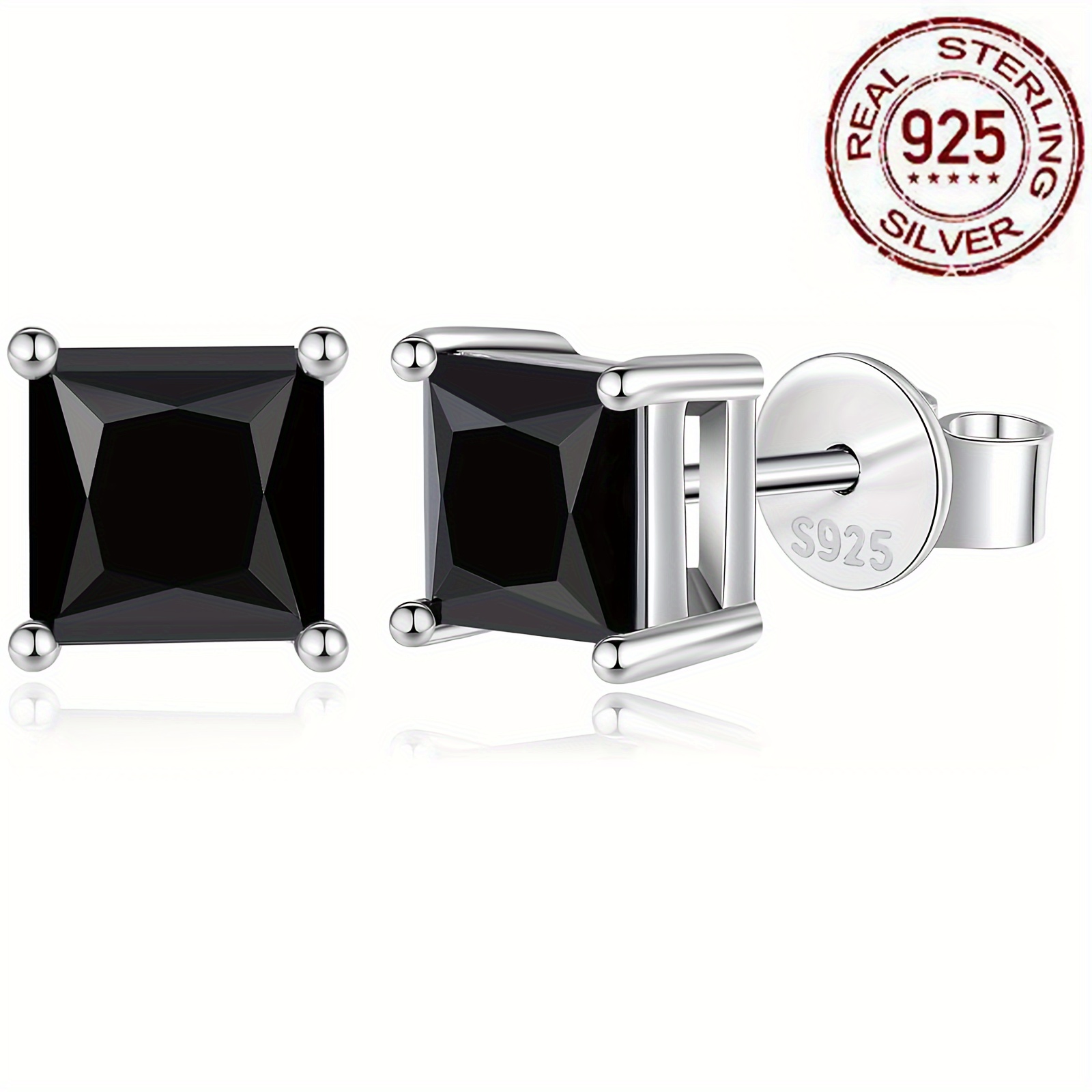 

A Pair Of Sterling Silver S925 Set With Black Zirconia, Suitable For Weddings And Attending Parties, Fine Earrings Jewellery